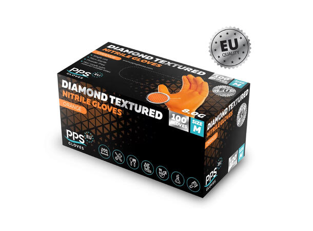 PPS Diamond Grip 8.0G ORA S Orange Diamond Textured Nitrile Gloves 